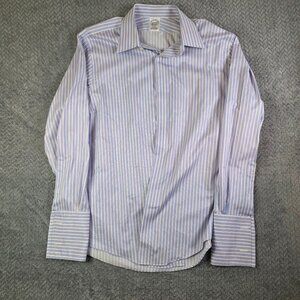 Brooks Brothers Regent Blue White Stripe Dress Shirt 16.5 35 Large Supima Cotton